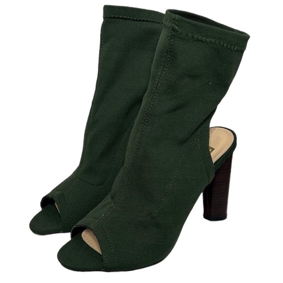 EGO Forest Green Knit Above Ankle Pull On Peep Toe Heels - Picture 2 of 16